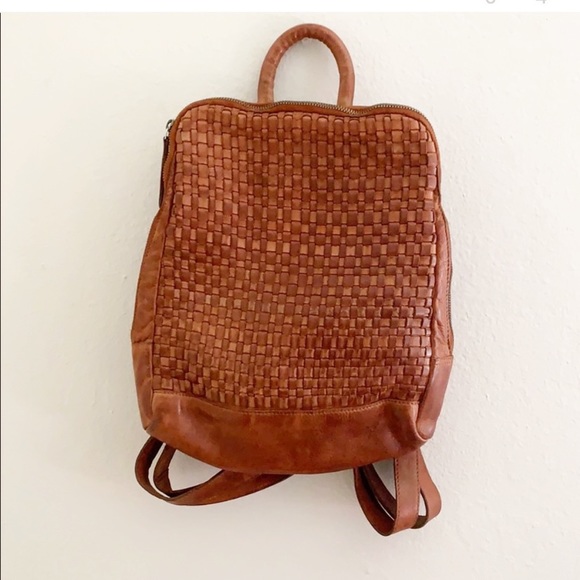 leather woven backpack